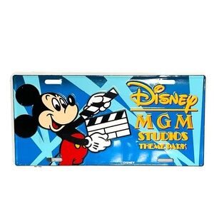 Vintage Disney MGM Studios Mickey Mouse Tin License Plate Sign 12x6 Collectible